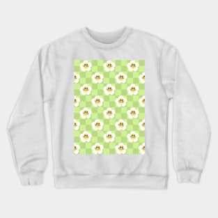 Vintage groovy retro checkered green flower pattern Crewneck Sweatshirt